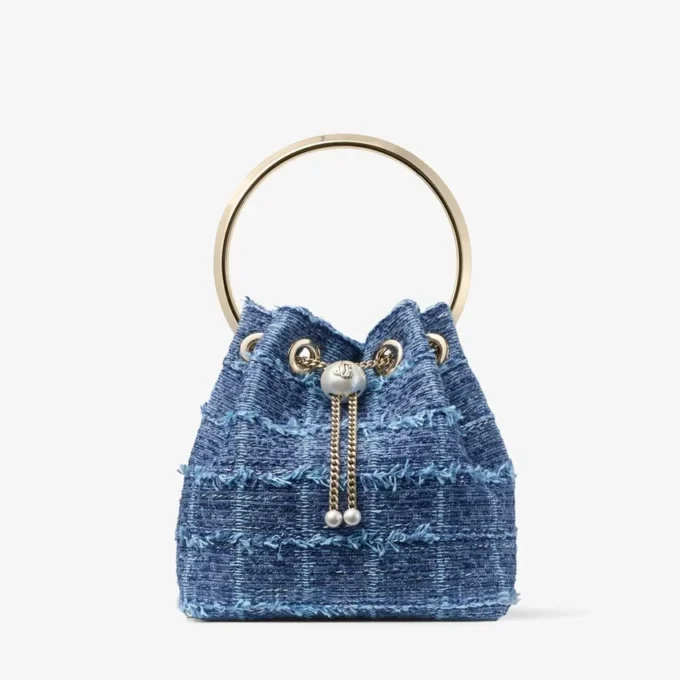 Bon Bon-bucketväska i korsmönstrat denimtyg