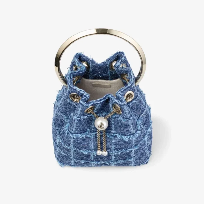 Bon Bon-bucketväska i korsmönstrat denimtyg