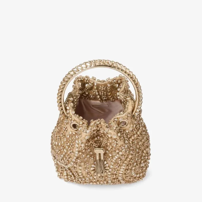 Bon Bon guldmetallisk nappa-handväska med kristallbroderi Bon Bon guldmetallisk nappa-handväska med kristallbroderi