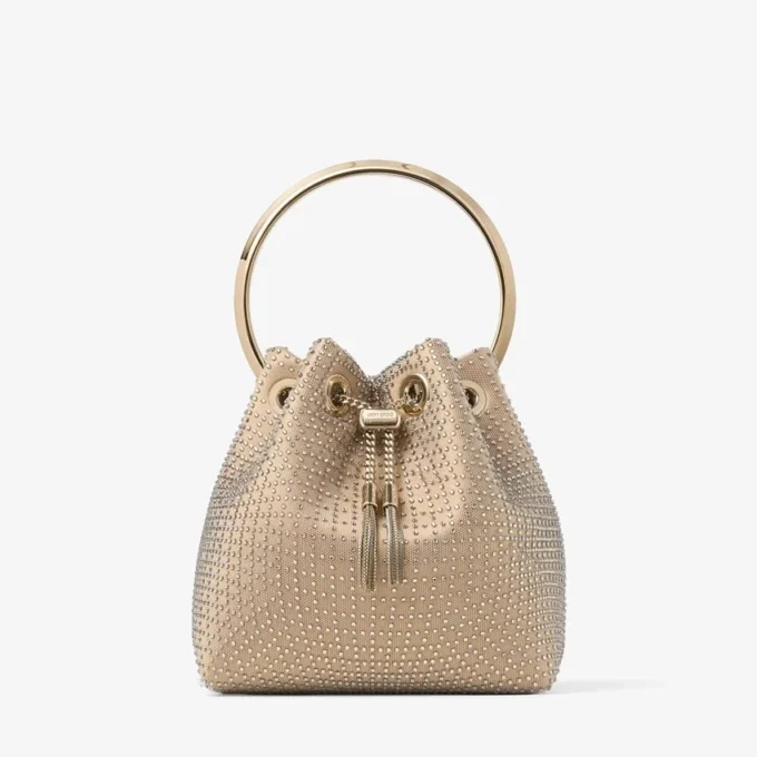 Bon Bon handväska i ljusguld satin och illusion-kristallnät Bon Bon handväska i ljusguld satin och illusion-kristallnät