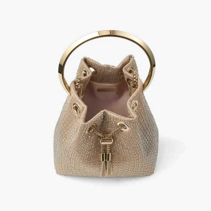 Bon Bon handväska i ljusguld satin och illusion-kristallnät Bon Bon handväska i ljusguld satin och illusion-kristallnät