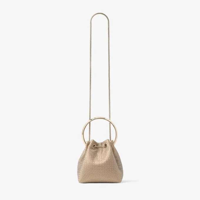 Bon Bon handväska i ljusguld satin och illusion-kristallnät Bon Bon handväska i ljusguld satin och illusion-kristallnät
