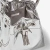Bon Bon mini-väska i silverfärgat spegeltyger med metallhandtag Bon Bon mini-väska i silverfärgat spegeltyger med metallhandtag