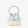 Bon Bon Riviera Blue Mix Flecked Canvas and Wicker Bucket Bag
