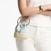 Bon Bon Riviera Blue Mix Flecked Canvas and Wicker Bucket Bag