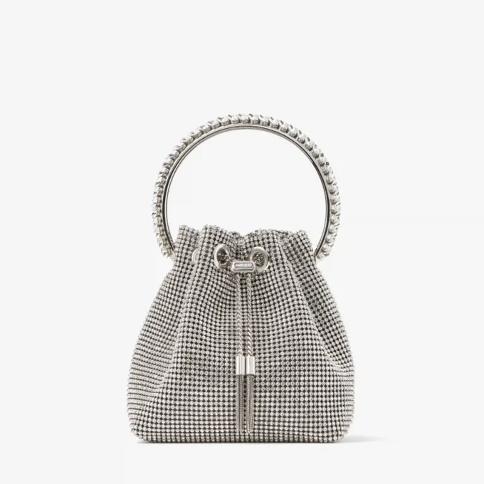Bon Bon Silver Satin Crystal Mesh-väskan med kristallhandtag