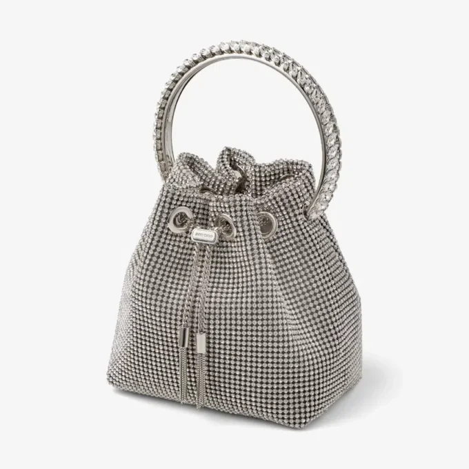 Bon Bon Silver Satin Crystal Mesh-väskan med kristallhandtag