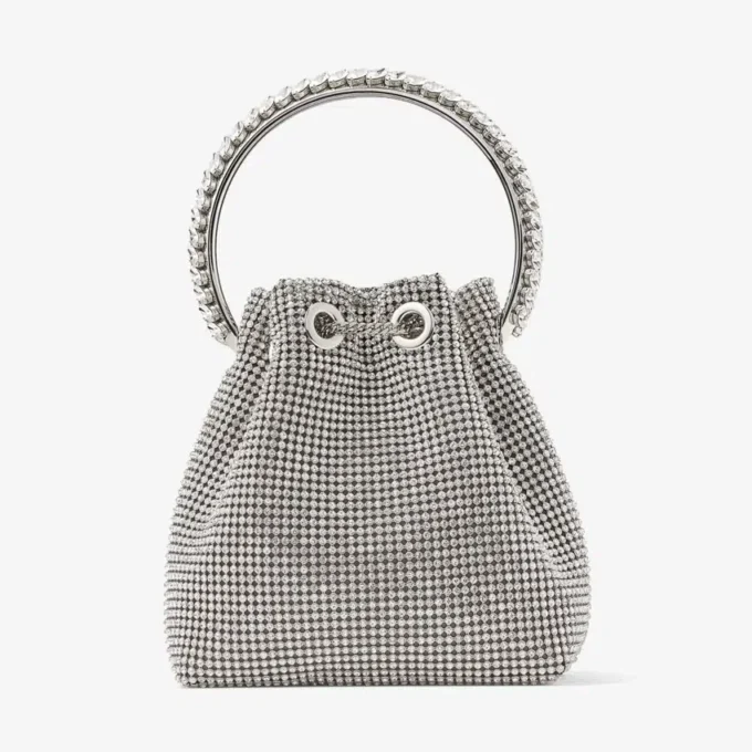 Bon Bon Silver Satin Crystal Mesh-väskan med kristallhandtag
