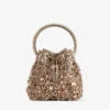 Bon Bon Tan Metallic Crystal Mesh-handväska med kristallhandtag