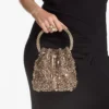 Bon Bon Tan Metallic Crystal Mesh-handväska med kristallhandtag