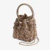 Bon Bon Tan Metallic Crystal Mesh-handväska med kristallhandtag