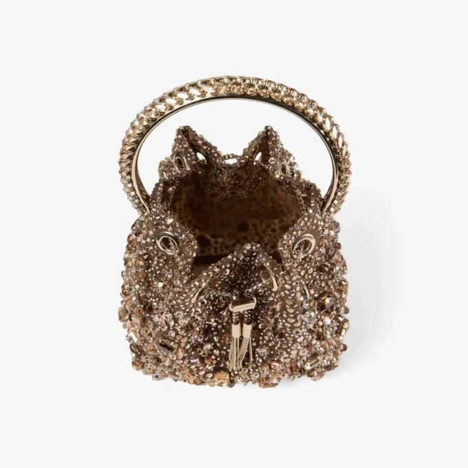 Bon Bon Tan Metallic Crystal Mesh-handväska med kristallhandtag