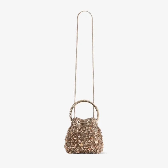 Bon Bon Tan Metallic Crystal Mesh-handväska med kristallhandtag