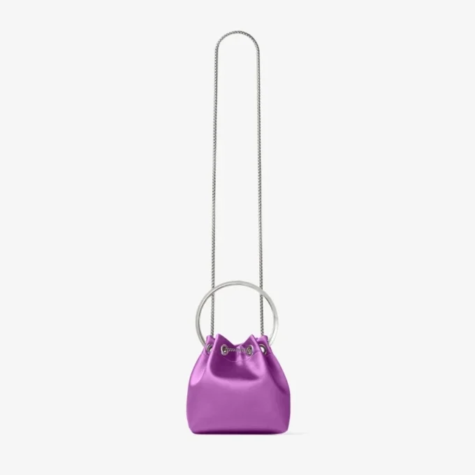 Bon Bon Violet Orchid satinhandväska med metallarmband
