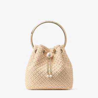 Bon Bon-väska i naturlig raffia med pärlknäppning