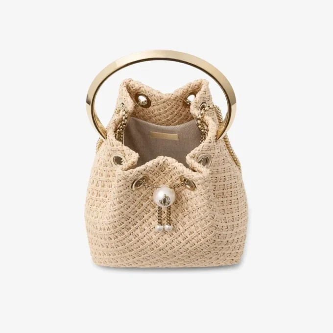 Bon Bon-väska i naturlig raffia med pärlknäppning Bon Bon-väska i naturlig raffia med pärlknäppning