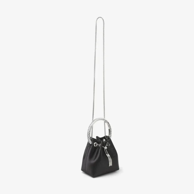 Bon Bon-väska i svart satin med kristallhandtag Bon Bon-väska i svart satin med kristallhandtag