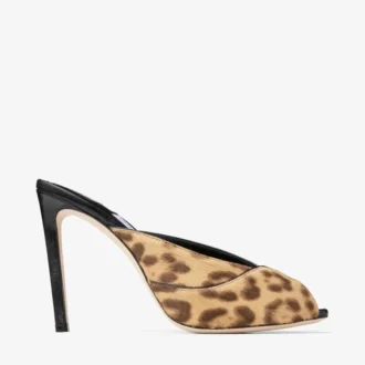 Brigitte Mule 100 Mules i naturligt ponnyskinn med leopardmönster