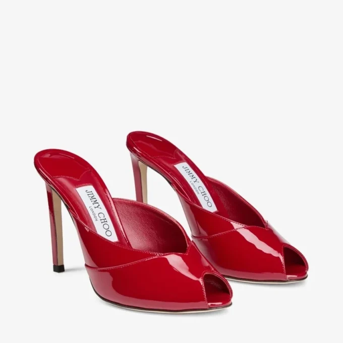 Brigitte Mule 100 rubinröda mules i lackläder