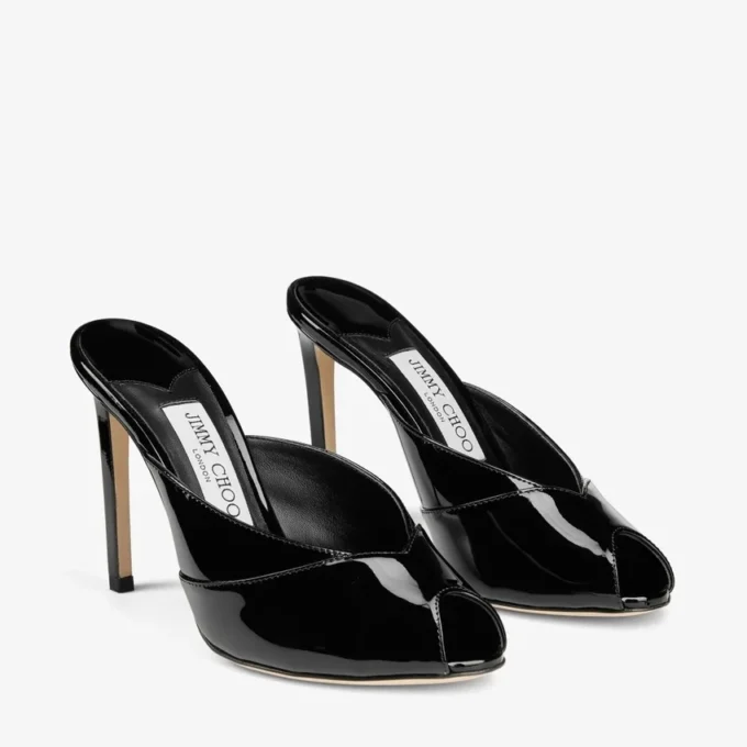 Brigitte Mule 100 svarta mules i lackläder Brigitte Mule 100 svarta mules i lackläder