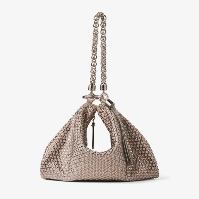 Callie-clutch i balettrosa mocka med Diamond-mönster och kristall-hotfix