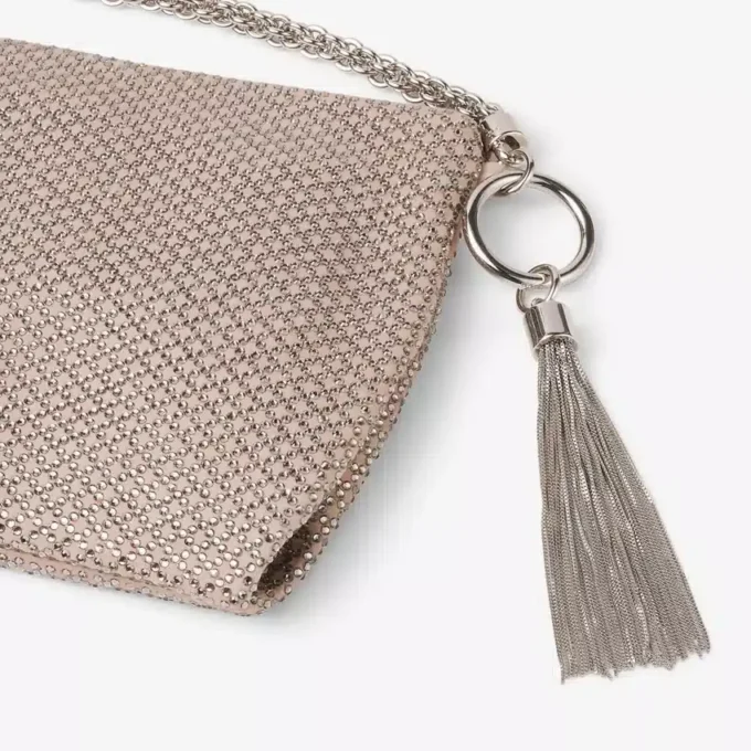 Callie-clutch i balettrosa mocka med Diamond-mönster och kristall-hotfix