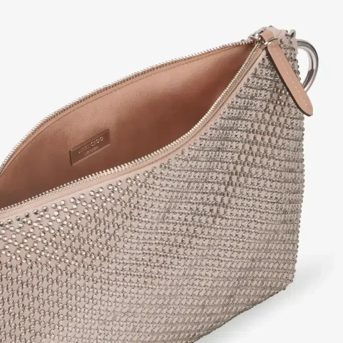 Callie-clutch i balettrosa mocka med Diamond-mönster och kristall-hotfix