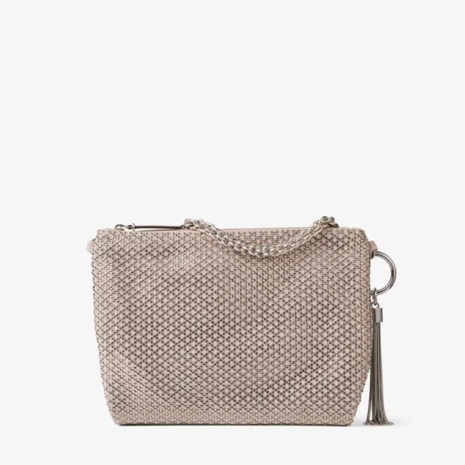 Callie-clutch i balettrosa mocka med Diamond-mönster och kristall-hotfix