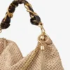 Callie Maxi axelväska i natur- och kaffefärgad raffia med avtagbar vävd rem i nappaläder