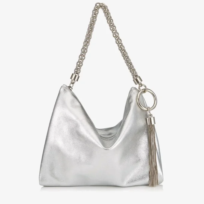 Callie silvermetallic läderclutch
