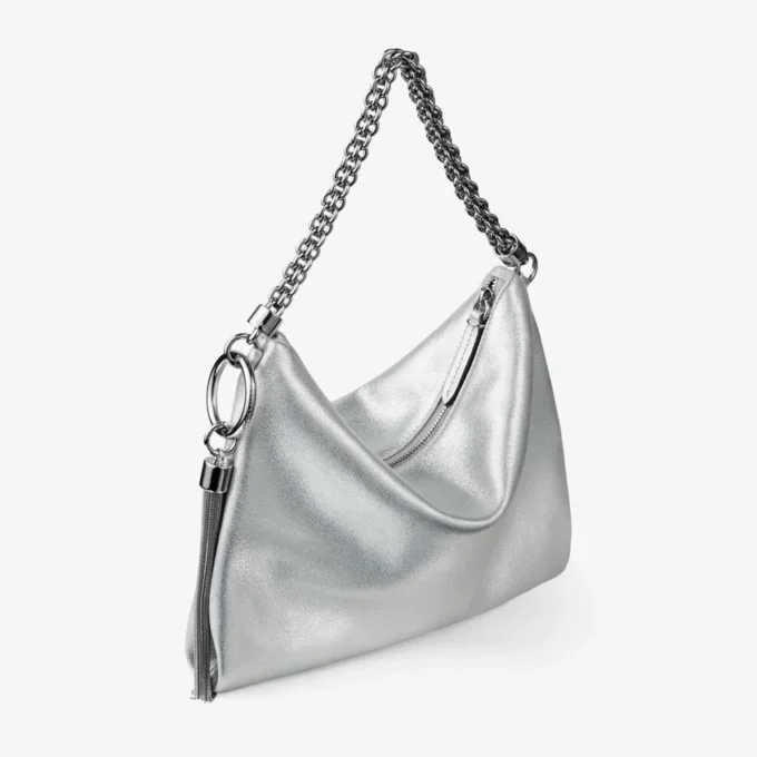 Callie silvermetallic läderclutch
