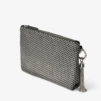 Callie svart diamantmönster med kristallhotfix på mocka-clutch