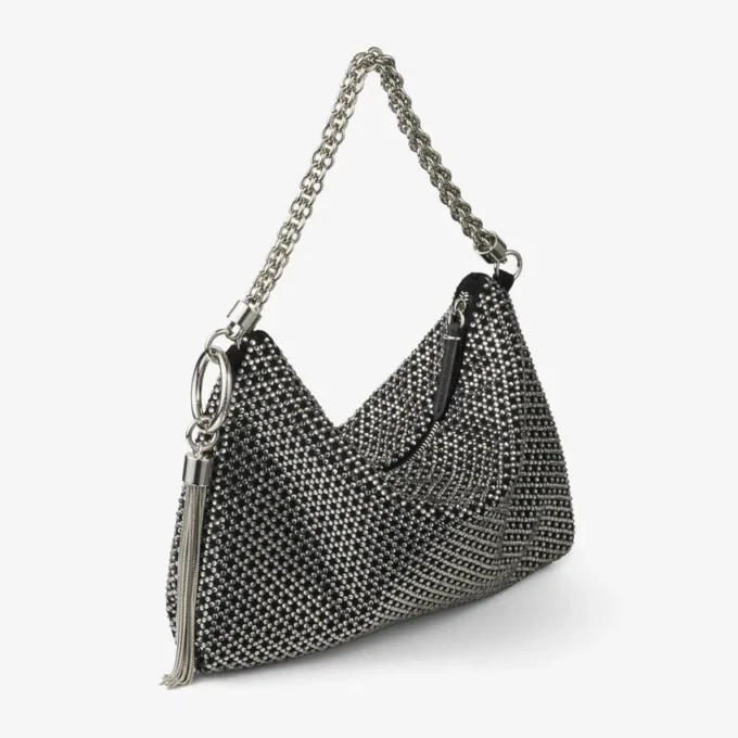 Callie svart diamantmönster med kristallhotfix på mocka-clutch