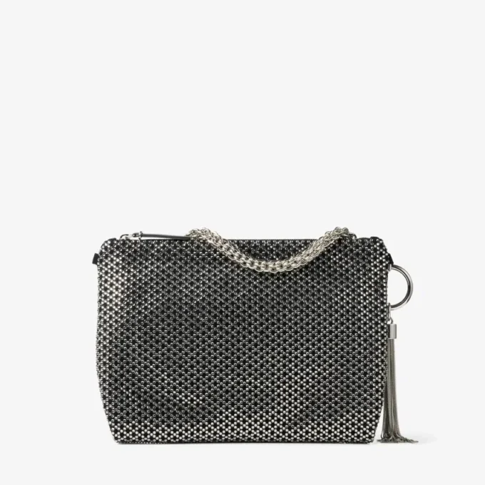 Callie svart diamantmönster med kristallhotfix på mocka-clutch