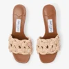 Chara 70 Mule-sandal i brunt läder och virkad raffia