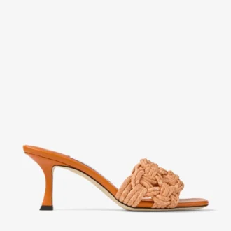 Chara 70 Sunset Orange sandaler i virkat raffia och nappaläder