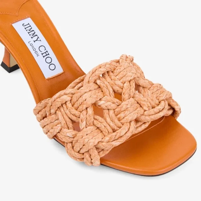 Chara 70 Sunset Orange sandaler i virkat raffia och nappaläder Chara 70 Sunset Orange sandaler i virkat raffia och nappaläder