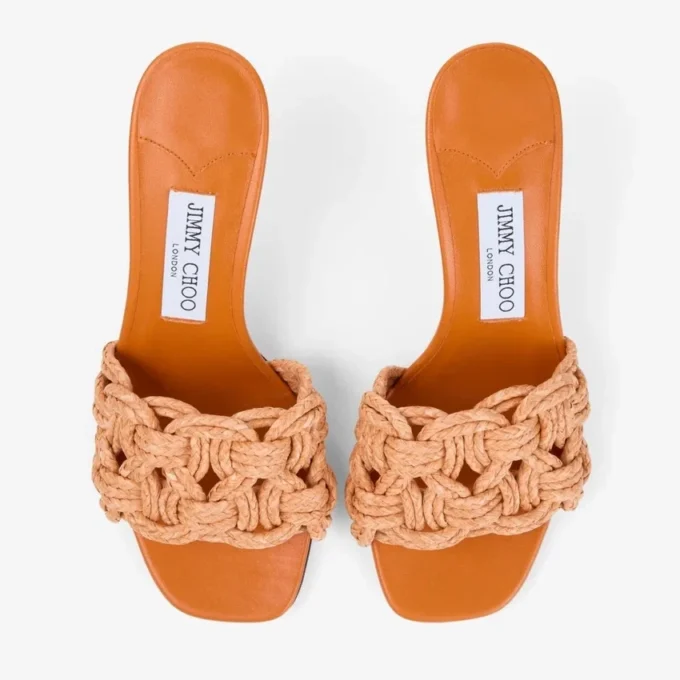 Chara 70 Sunset Orange sandaler i virkat raffia och nappaläder Chara 70 Sunset Orange sandaler i virkat raffia och nappaläder