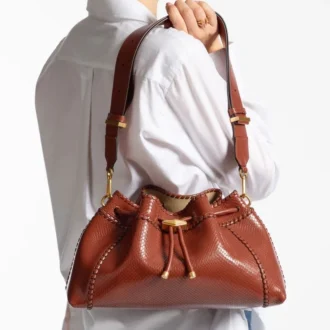 Cinch Medium Cognac Elaphe-tryckt läderaxelväska med Biker-läder-whipstitching