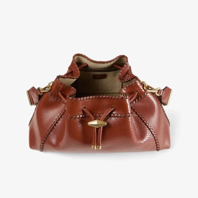Cinch Medium Cognac Elaphe-tryckt läderaxelväska med Biker-läder-whipstitching Cinch Medium Cognac Elaphe-tryckt läderaxelväska med Biker-läder-whipstitching