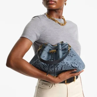 Cinch Medium Denim-väskan med Sangallo-broderi