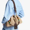 Cinch Medium natur- och chokladfärgad axelväska i virkad raffia med flätad rem