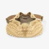 Cinch Medium naturfärgad och cappuccinofärgad raffia-bucketväska med pärlor och slätt kalvskinn Cinch Medium naturfärgad och cappuccinofärgad raffia-bucketväska med pärlor och slätt kalvskinn