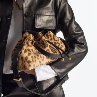 Cinch Medium naturfärgad ponnyväska med leopardmönster