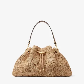 Cinch Medium naturfärgad vävd raffia-axelväska