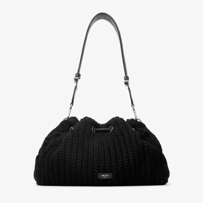 Cinch Medium svart stickad axelväska i ull Cinch Medium svart stickad axelväska i ull