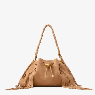 Cinch Medium Toffee Suede Shoulder Bag with Fringes