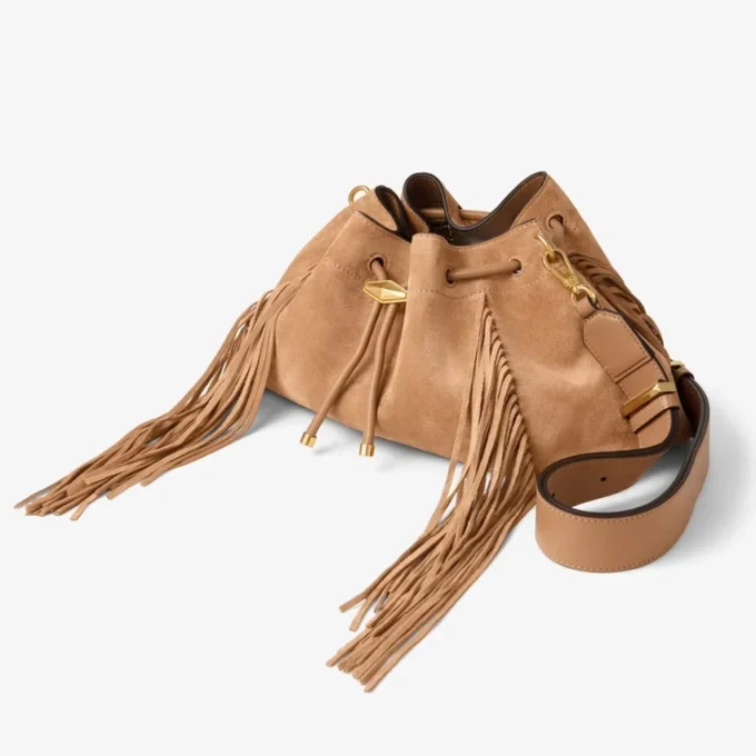Cinch Medium Toffee Suede Shoulder Bag with Fringes Cinch Medium Toffee Suede Shoulder Bag with Fringes