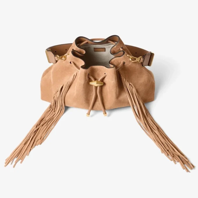 Cinch Medium Toffee Suede Shoulder Bag with Fringes Cinch Medium Toffee Suede Shoulder Bag with Fringes