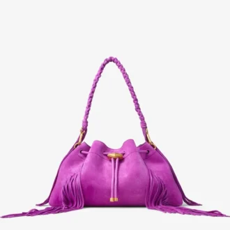 Cinch Medium Violet Orchid Suede Shoulder Bag with Fringes